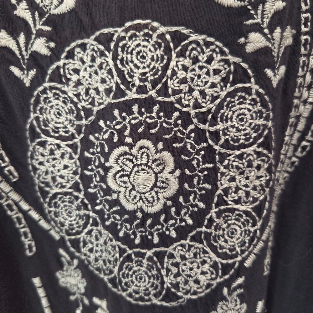 JW Los Angeles Johnny Was Charcoal Gray Embroidered Boho T-Shirt Dress 3/4 Slv L - Picture 5 of 10